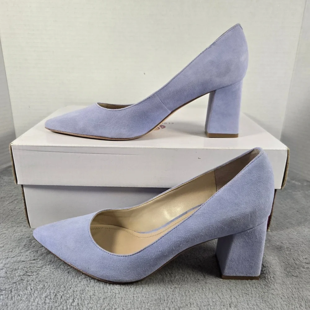 Marc Fisher LTD Zala Periwinkle Blue Suede Pointed Toe Block Heel Pumps 6.5M